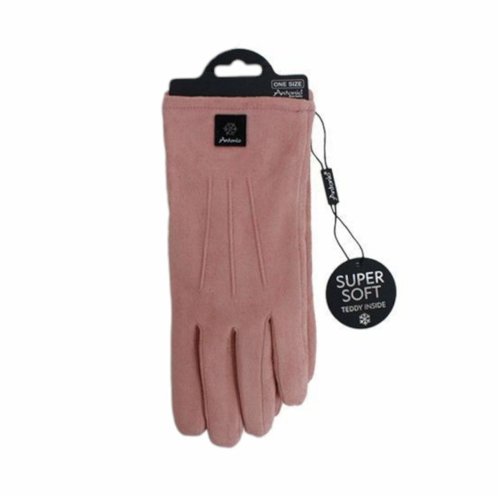 Gefütterte Winter Damen Handschuhe » Winterhandschuhe mit Teddy Innenfutter » Fingerhandschuhe mit drei Streifen auf Handrück