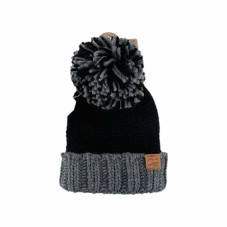 Winter Damen Mütze » Bommelmütze Emma » Strickmütze wolliges, dickes Garn » Wintermütze mit Bommel - Schwarz