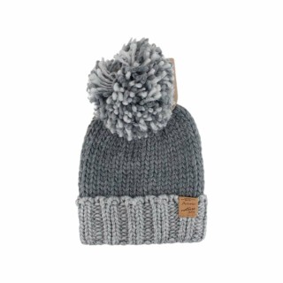 Winter Damen Mütze » Bommelmütze Emma » Strickmütze wolliges, dickes Garn » Wintermütze mit Bommel - Grau