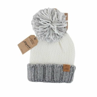 Winter Damen Mütze » Bommelmütze Emma » Strickmütze wolliges, dickes Garn » Wintermütze mit Bommel - Weiß