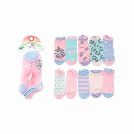 10er Pack Kinder Socken » Set 10 Paar bunte Kindersocken » Kinderstrümpfe 'Regenbogen' - Einhorn / 35-38