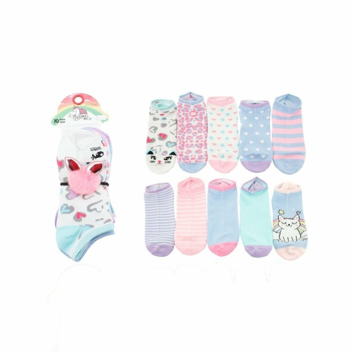 10er Pack Kinder Socken » Set 10 Paar bunte Kindersocken » Kinderstrümpfe 'Regenbogen' - Katze / 27-30