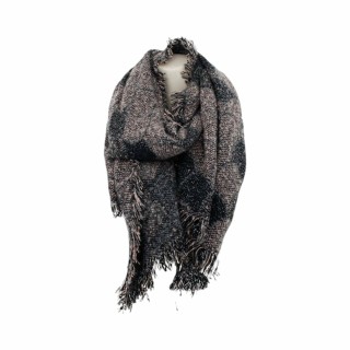 Winter Damen Schal » Winterschal High Volume » Damenschal Lurex » Fransenschal mit Drachenhaut Optik - Rosa/Schwarz