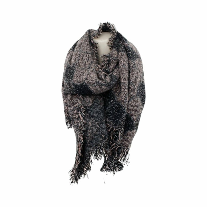 Winter Damen Schal » Winterschal High Volume » Damenschal Lurex » Fransenschal mit Drachenhaut Optik - Rosa/Schwarz