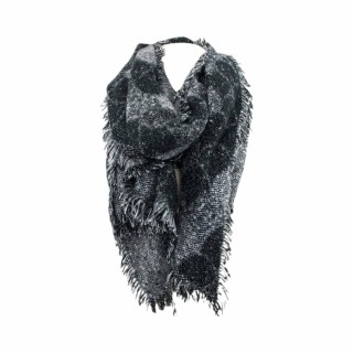 Winter Damen Schal » Winterschal High Volume » Damenschal Lurex » Fransenschal mit Drachenhaut Optik - Hellgrau/Schwarz