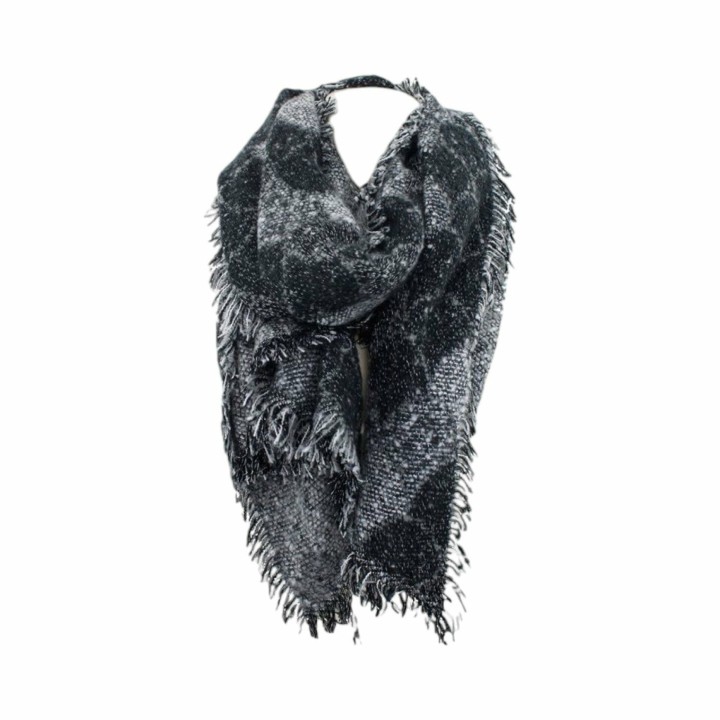 Winter Damen Schal » Winterschal High Volume » Damenschal Lurex » Fransenschal mit Drachenhaut Optik - Hellgrau/Schwarz