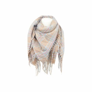 Winter Damen Schal Cashmera » Fransenschal 105cm x 100cm » Winterschal I Damenschal Soft Tartan - Hellbraun