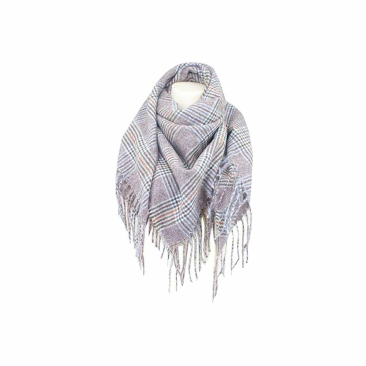 Winter Damen Schal Cashmera » Fransenschal 105cm x 100cm » Winterschal I Damenschal Soft Tartan - Taupe