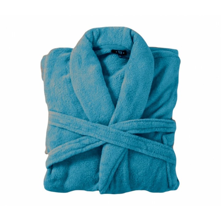 Bademantel flauschig » Saunamantel in Teddy-Plüsch Qualität » leichter/dünner Morgenmantel 100 cm lang » unisex - Mittelblau