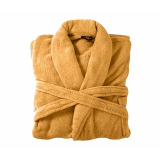 Bademantel flauschig » Saunamantel in Teddy-Plüsch Qualität » leichter/dünner Morgenmantel 100 cm lang » unisex - Curry