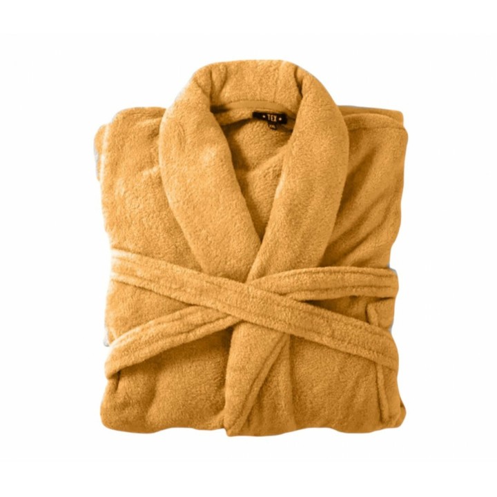 Bademantel flauschig » Saunamantel in Teddy-Plüsch Qualität » leichter/dünner Morgenmantel 100 cm lang » unisex - Curry