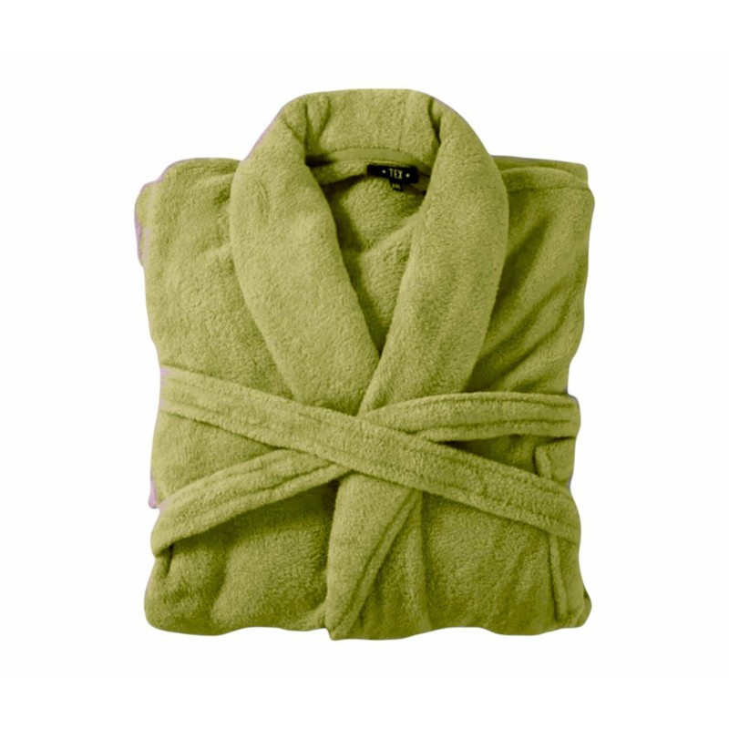 Bademantel flauschig » Saunamantel in Teddy-Plüsch Qualität » leichter/dünner Morgenmantel 100 cm lang » unisex - Olivgrün