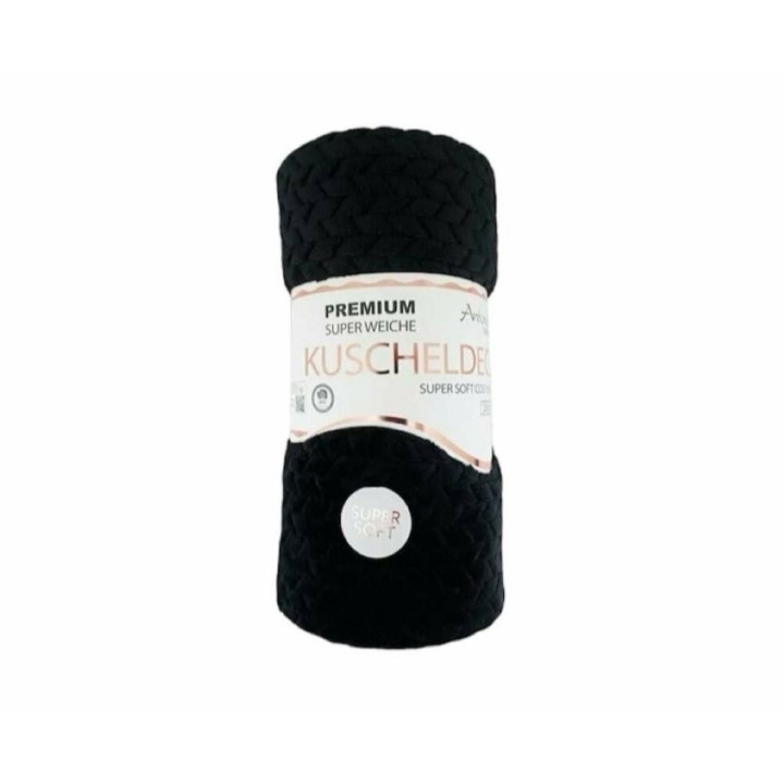 Günstige Jacquard Wohndecke » Kuscheldecke 150x200cm » Couchdecke leichter Flanell » Tagesdecke - Schwarz