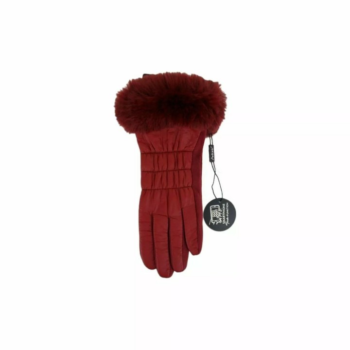 Winter Damen Handschuhe » Nylon Fingerhandschuhe Suede » Winterhandschuhe mit Kunstfell | Damenhandschuhe - Rot