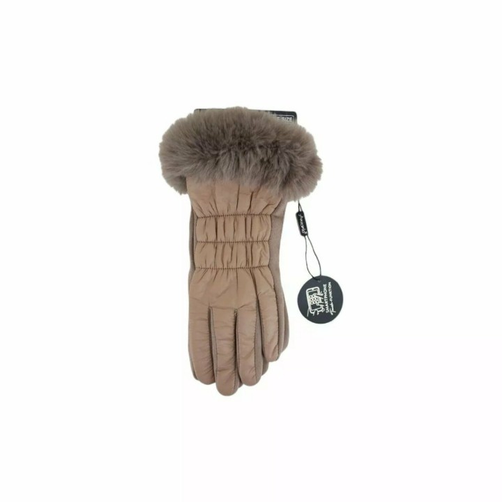 Winter Damen Handschuhe » Nylon Fingerhandschuhe Suede » Winterhandschuhe mit Kunstfell | Damenhandschuhe - Beige