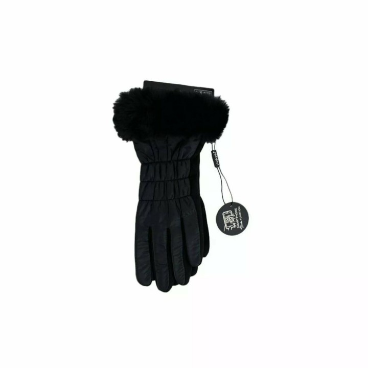 Winter Damen Handschuhe » Nylon Fingerhandschuhe Suede » Winterhandschuhe mit Kunstfell | Damenhandschuhe - Schwarz