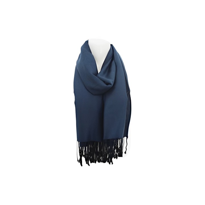 Fransenschal » Winterschal 175 x 70 cm » glänzender Winter Schal » Schal mit schwarzen Fransen - Dunkelblau