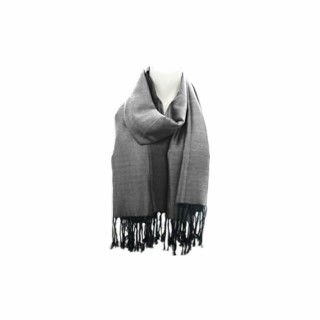 Fransenschal » Winterschal 175 x 70 cm » glänzender Winter Schal » Schal mit schwarzen Fransen - Grau