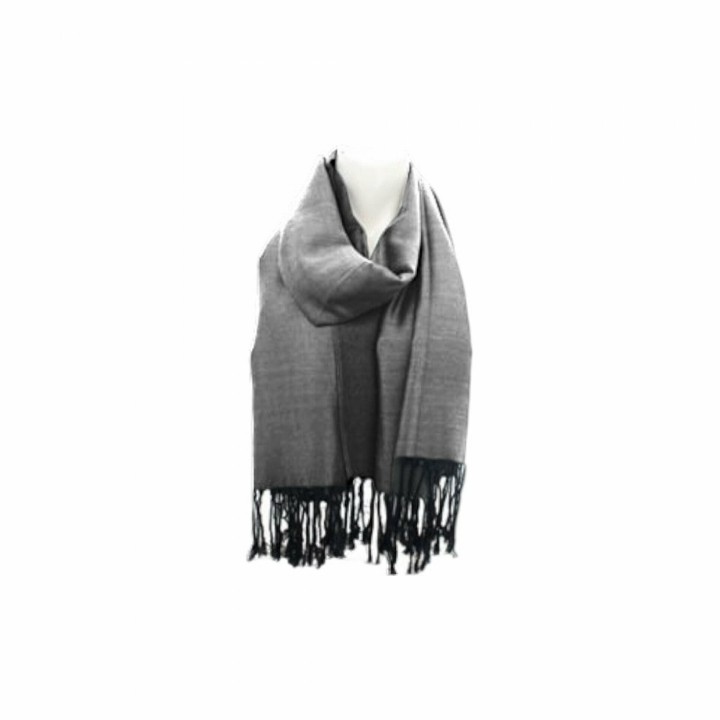 Fransenschal » Winterschal 175 x 70 cm » glänzender Winter Schal » Schal mit schwarzen Fransen - Grau