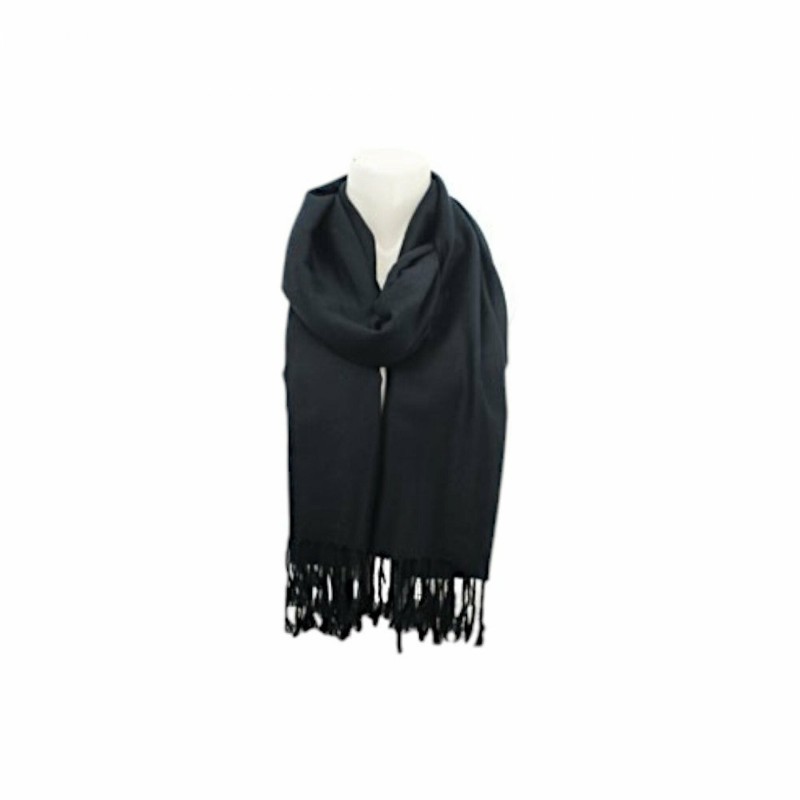 Fransenschal » Winterschal 175 x 70 cm » glänzender Winter Schal » Schal mit schwarzen Fransen - Schwarz
