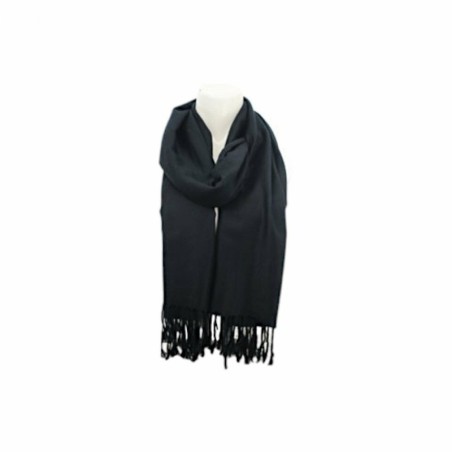 Fransenschal » Winterschal 175 x 70 cm » glänzender Winter Schal » Schal mit schwarzen Fransen - Schwarz