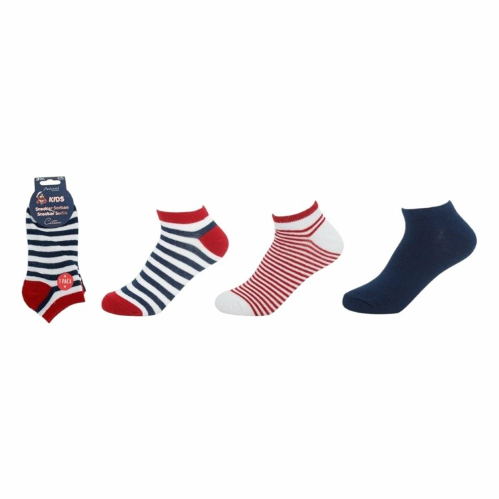 Kinder Sneaker 3er Pack » Socken Maritim Style » 3 Paar Kindersocken » Wollsocken - Streifen / 35-38