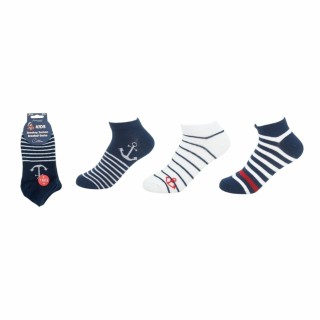 Kinder Sneaker 3er Pack » Socken Maritim Style » 3 Paar Kindersocken » Wollsocken - Anker + Streifen / 35-38