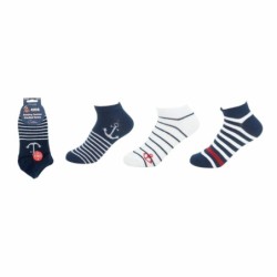 Kinder Sneaker 3er Pack » Socken Maritim Style » 3 Paar Kindersocken » Wollsocken - Anker + Streifen / 27-30