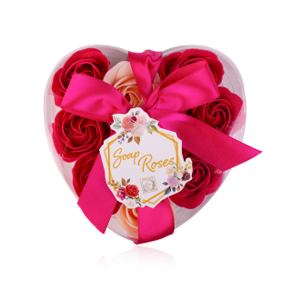 Baderosen » Herzbox mit Seifenrosen » Badekonfetti » 9 Stück im Set je 3 g (vegan) - Rot-Apricot