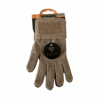 Winter Damen Handschuhe » Strickhandschuhe mit Glitzersteinen » Winterhandschuhe Strass Steine - Taupe
