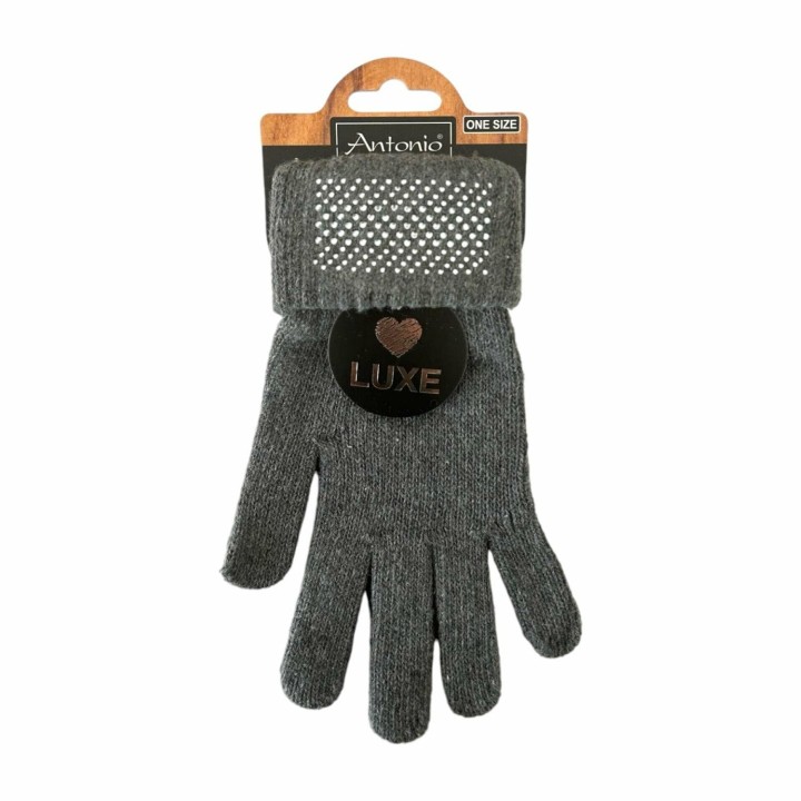 Winter Damen Handschuhe » Strickhandschuhe mit Glitzersteinen » Winterhandschuhe Strass Steine - Grau
