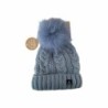 Strickmütze für Damen » gefütterte Wintermütze mit Fleece » Bommelmütze » Damenmütze mit Zopfmuster - Blau