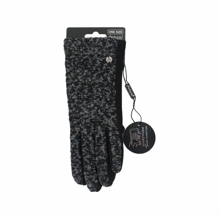 Winter Damen Handschuhe Bouclé » günstige Fingerhandschuhe » Winterhandschuhe mit Smartphone Touch-Funktion - Hellgrau/Schwar