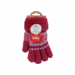 Kinder Winter Handschuhe » Fingerhandschuhe Norweger Stern » Strickhandschuhe warm gefütterte » Soft Teddy Kinderhandschuhe -