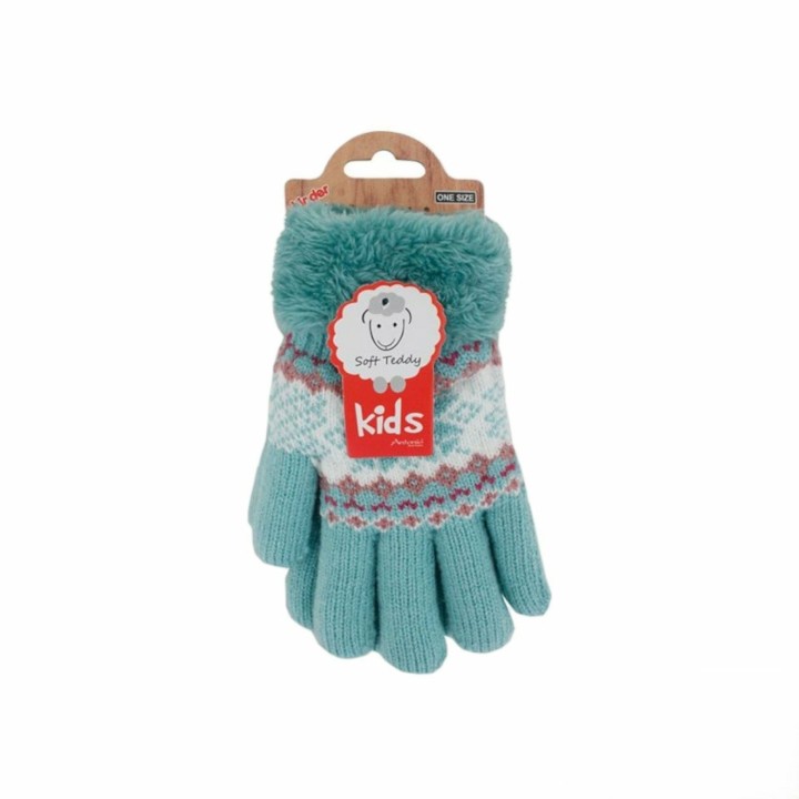 Kinder Winter Handschuhe » Fingerhandschuhe Norweger Stern » Strickhandschuhe warm gefütterte » Soft Teddy Kinderhandschuhe -