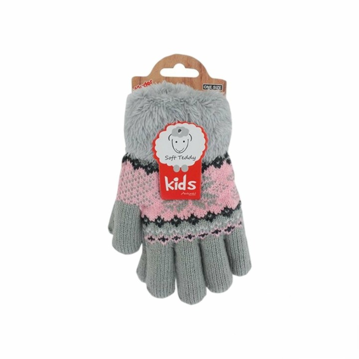 Kinder Winter Handschuhe » Fingerhandschuhe Norweger Stern » Strickhandschuhe warm gefütterte » Soft Teddy Kinderhandschuhe -