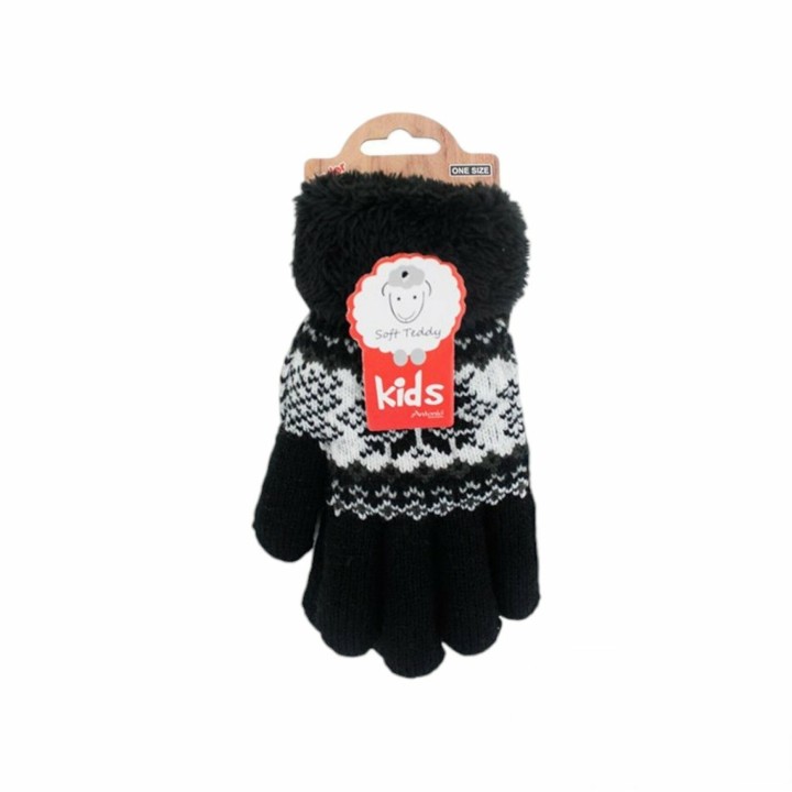 Kinder Winter Handschuhe » Fingerhandschuhe Norweger Stern » Strickhandschuhe warm gefütterte » Soft Teddy Kinderhandschuhe -