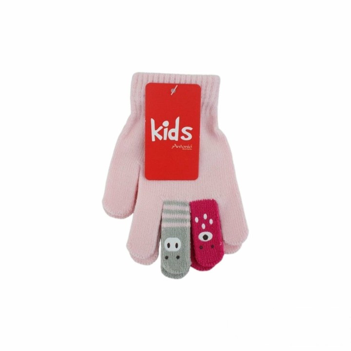 Kinder Winter Handschuhe » Kinderhandschuhe mit Tier Fingern » Fingerhandschuhe » teilweise mit Teddyfutter - Rosa