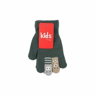 Kinder Winter Handschuhe » Kinderhandschuhe mit Tier Fingern » Fingerhandschuhe » teilweise mit Teddyfutter - Olivgrün