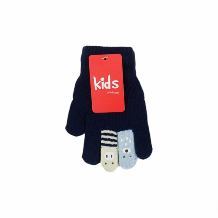 Kinder Winter Handschuhe » Kinderhandschuhe mit Tier Fingern » Fingerhandschuhe » teilweise mit Teddyfutter - Dunkelblau