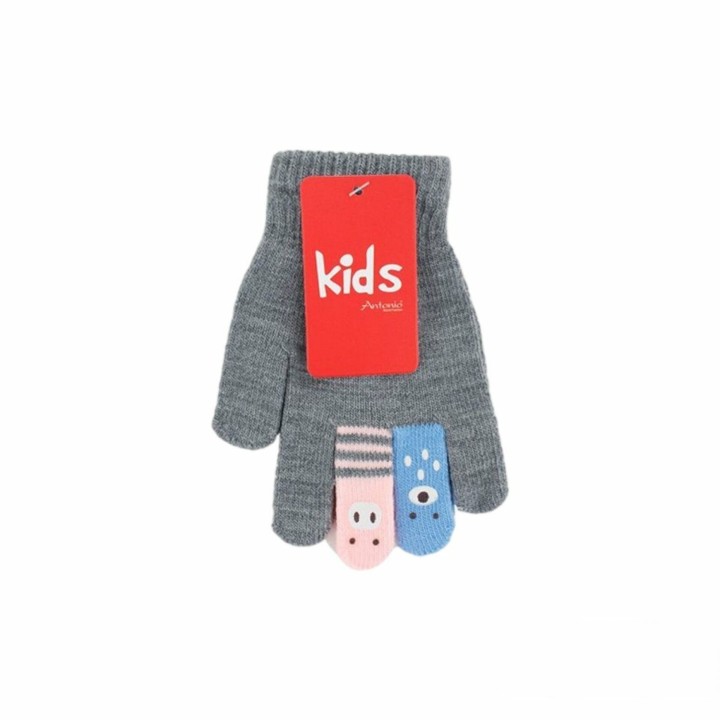 Kinder Winter Handschuhe » Kinderhandschuhe mit Tier Fingern » Fingerhandschuhe » teilweise mit Teddyfutter - Grau