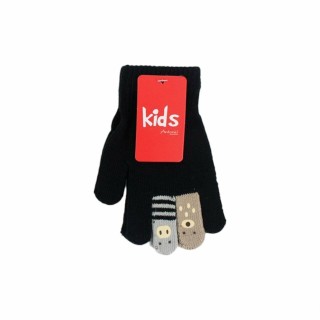 Kinder Winter Handschuhe » Kinderhandschuhe mit Tier Fingern » Fingerhandschuhe » teilweise mit Teddyfutter - Schwarz