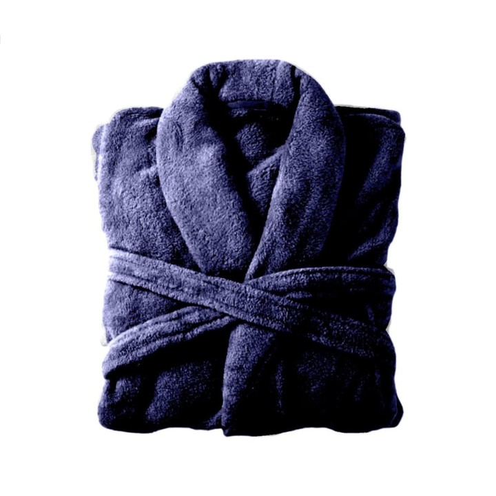 Bademantel flauschig » Saunamantel in Teddy-Plüsch Qualität » leichter/dünner Morgenmantel 100 cm lang » unisex - Dunkelblau