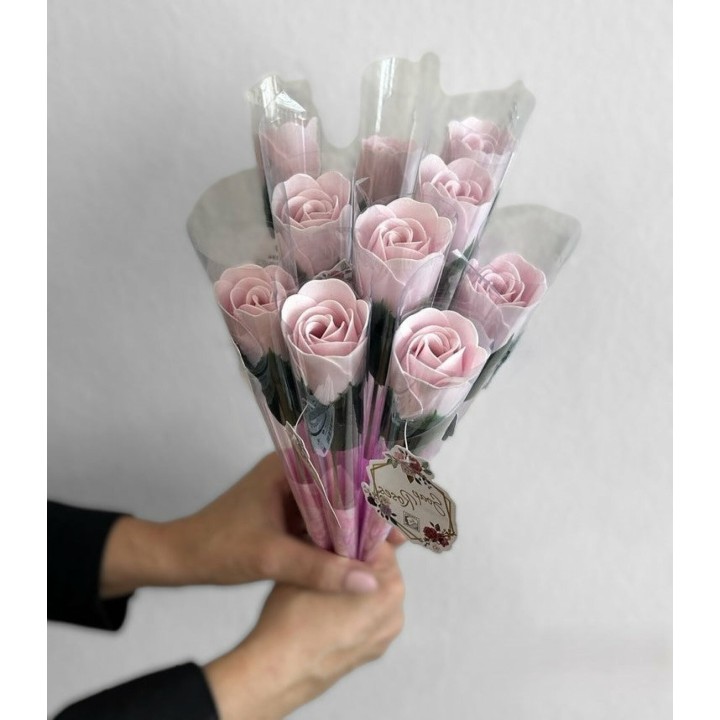 Baderosen Strauß » Set 10 x Bade Rosen » Badekonfetti mit Rosen Duft » Seifenrosen » Blumenstrauß - Rosa