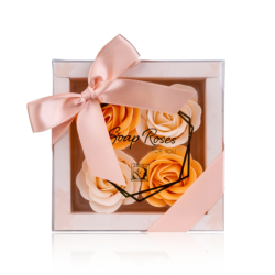 Baderosen Geschenkbox 4x4g » Badekonfetti | Seifenrosen Set in heller Geschenkverpackung mit Schleife | Rosen Duft - Apricot