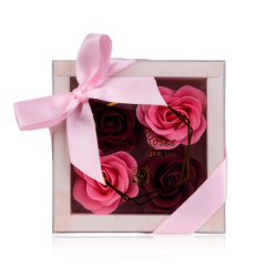 Baderosen Geschenkbox 4x4g » Badekonfetti | Seifenrosen Set in heller Geschenkverpackung mit Schleife | Rosen Duft - Pink
