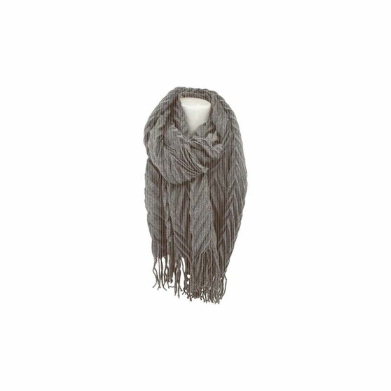 Winter Damen Schal » Fransenschal 220 x 72 cm » Damenschal in Faltenoptik » Winterschal Soft Cashmera Plissee - Hellbraun-Gra