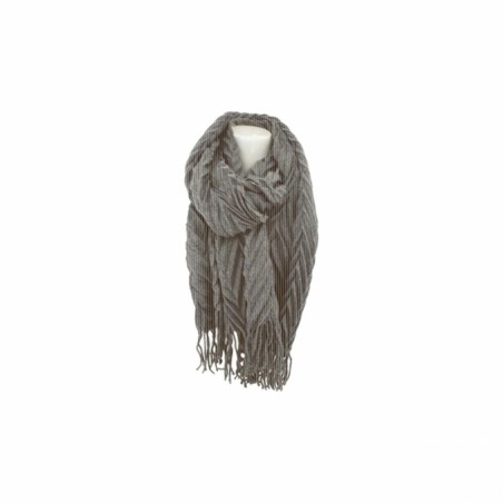 Winter Damen Schal » Fransenschal 220 x 72 cm » Damenschal in Faltenoptik » Winterschal Soft Cashmera Plissee - Hellbraun-Gra