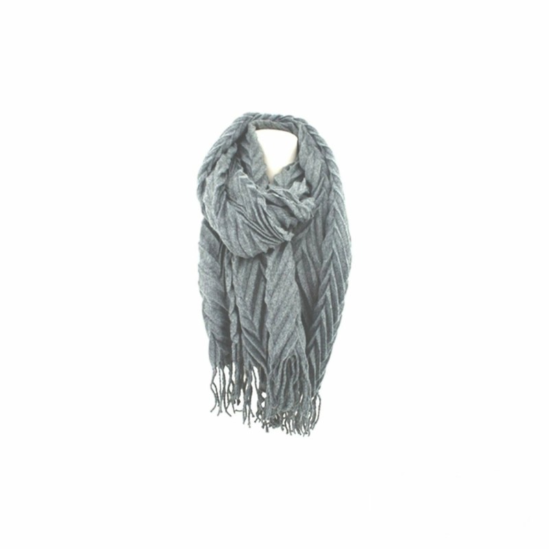 Winter Damen Schal » Fransenschal 220 x 72 cm » Damenschal in Faltenoptik » Winterschal Soft Cashmera Plissee - Grau