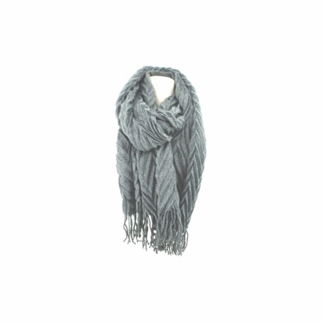 Winter Damen Schal » Fransenschal 220 x 72 cm » Damenschal in Faltenoptik » Winterschal Soft Cashmera Plissee - Grau